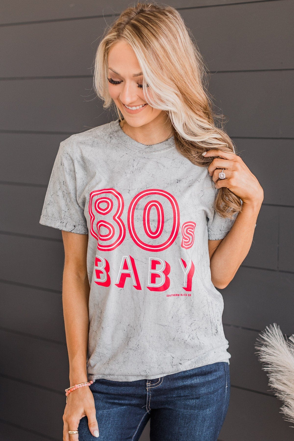 "80's Baby" Mineral Wash Graphic Tee- Grey
