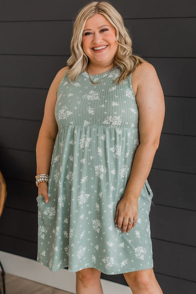 Sought After Floral Knit Dress- Dusty Sage