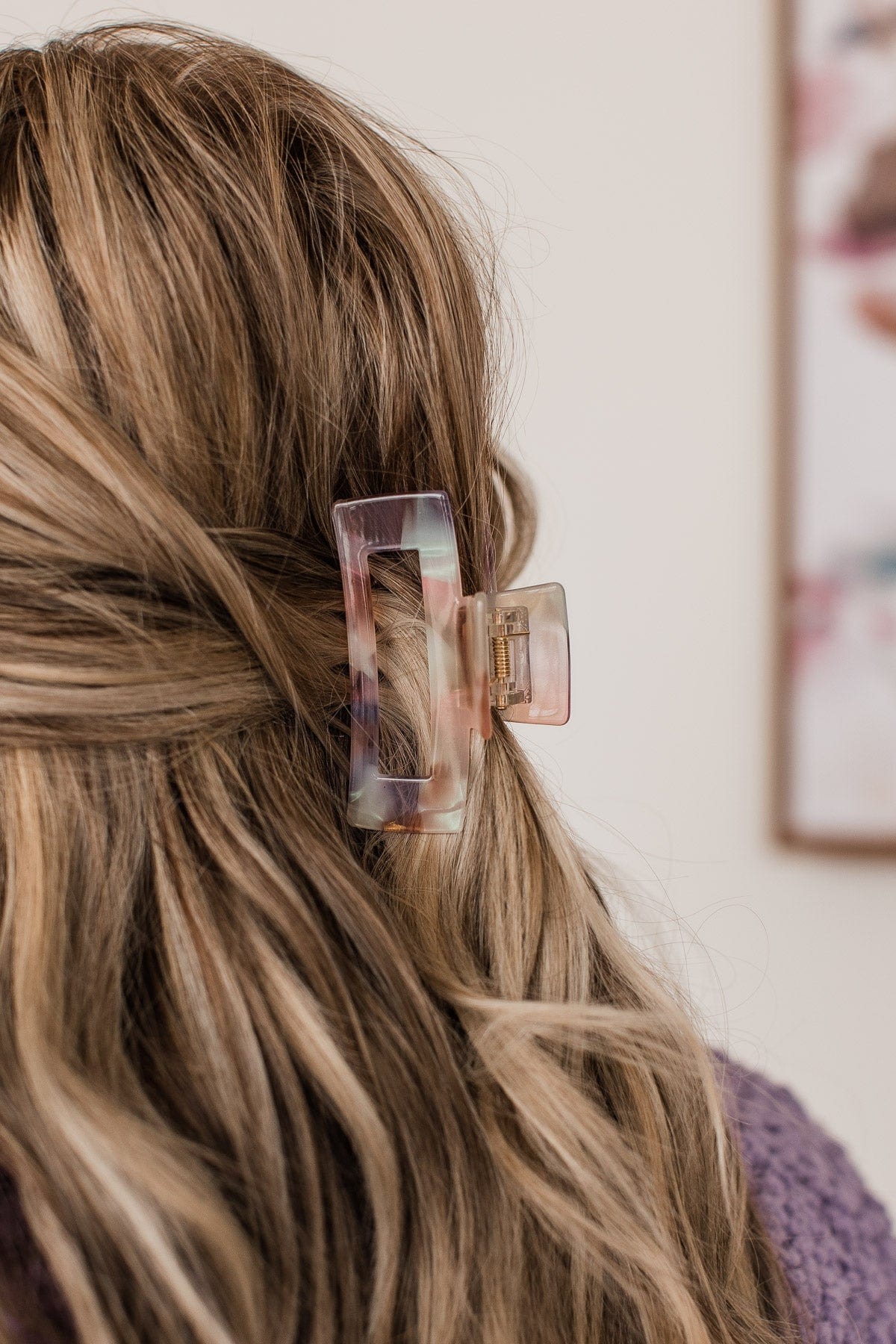 Looking At You Rectangle Claw Hair Clip- Pink Acetate