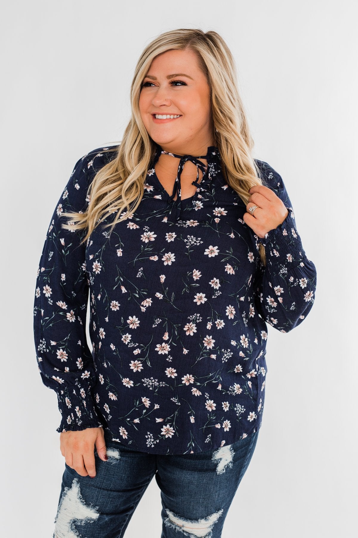 With All The Love For Me Floral Blouse- Navy