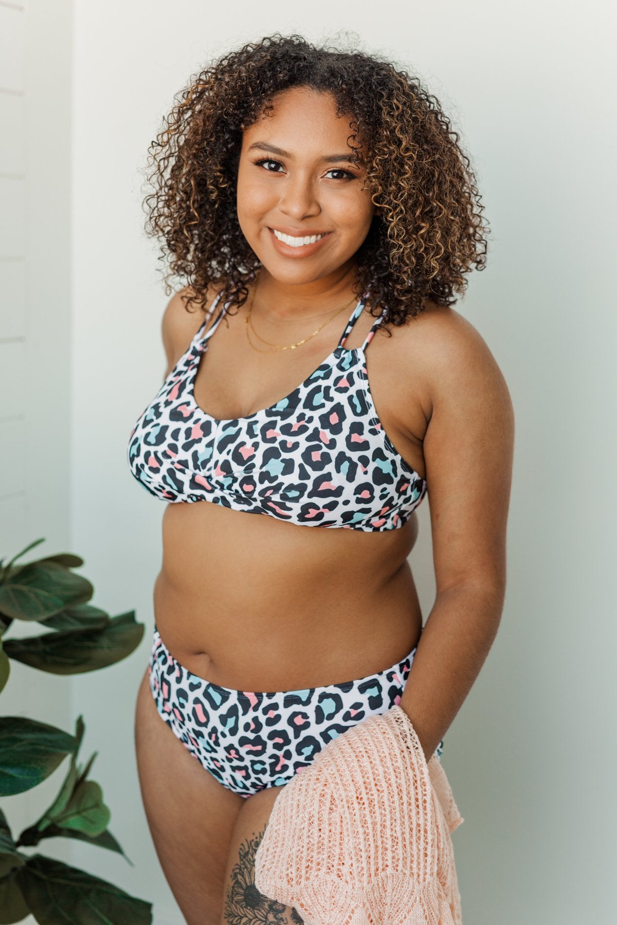 Sweet Sunshine Criss-Cross Bikini Top- Multi-Color Leopard