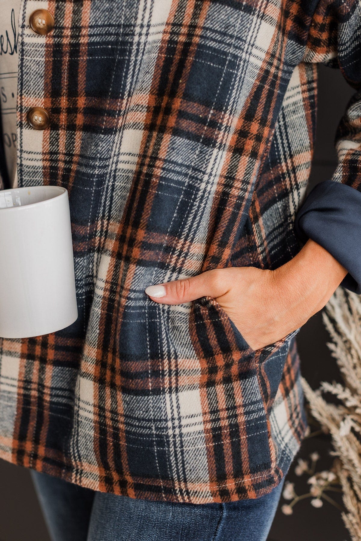 Campfire Nights Plaid Jacket- Navy