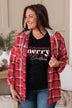 Falling Again Plaid Hooded Top- Red