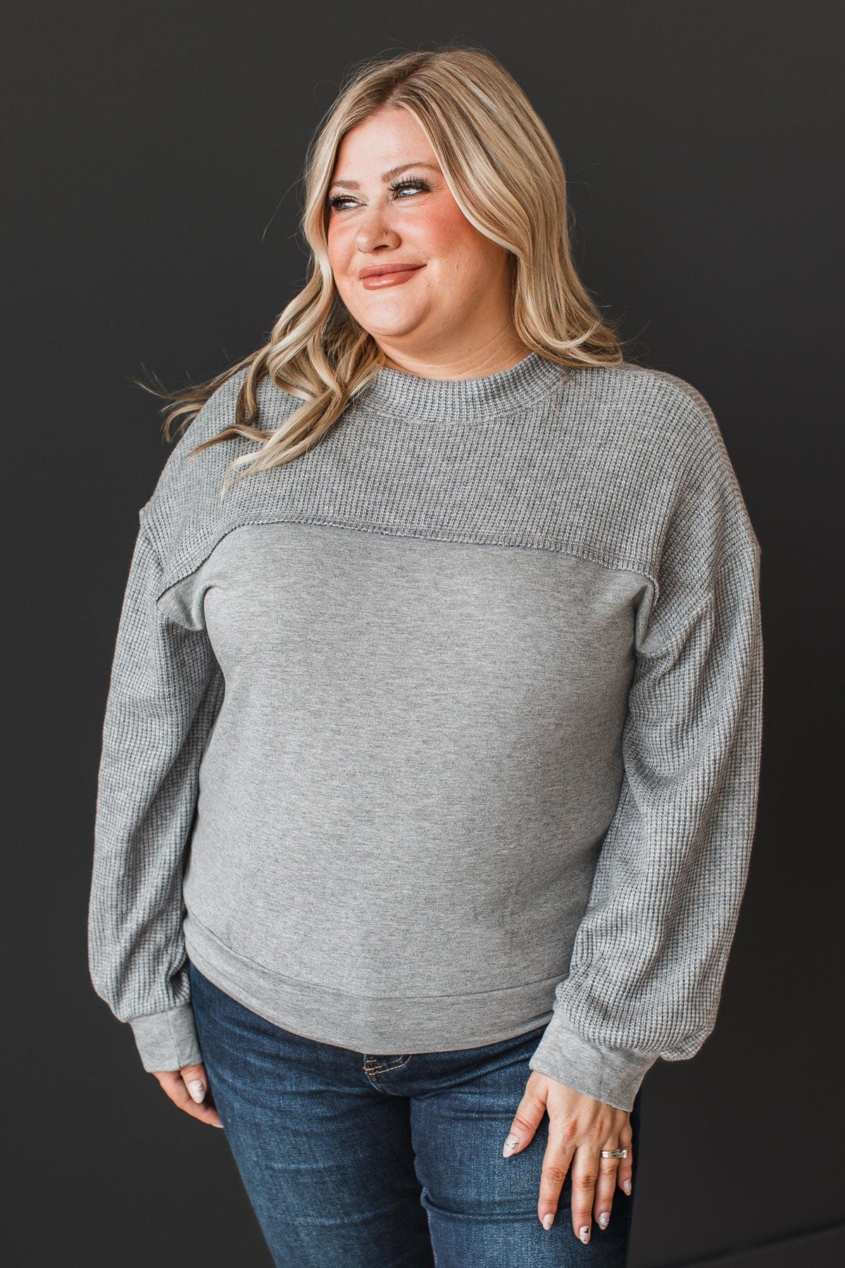In My Feels Color Block Knit Top- Grey