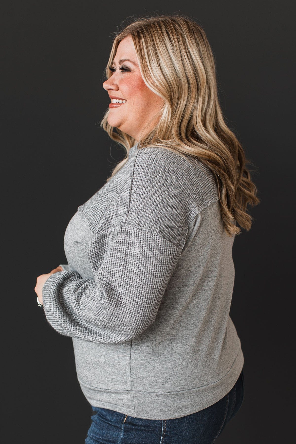 In My Feels Color Block Knit Top- Grey