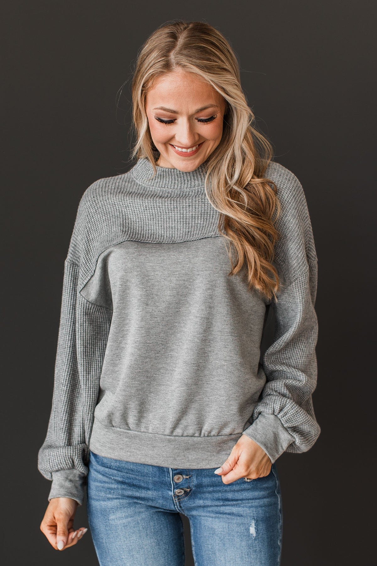 In My Feels Color Block Knit Top- Grey