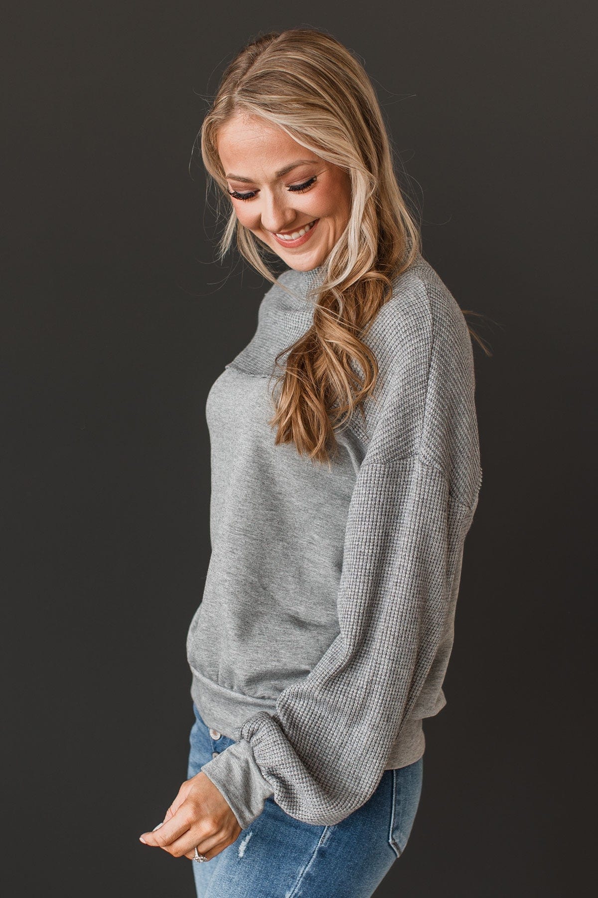 In My Feels Color Block Knit Top- Grey