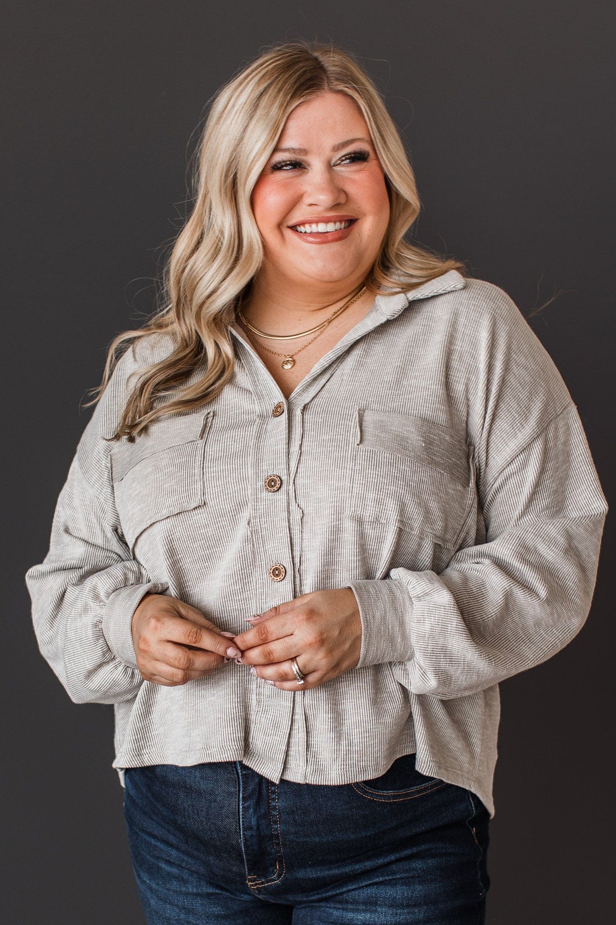 Made To Captivate Knit Button Top- Light Taupe