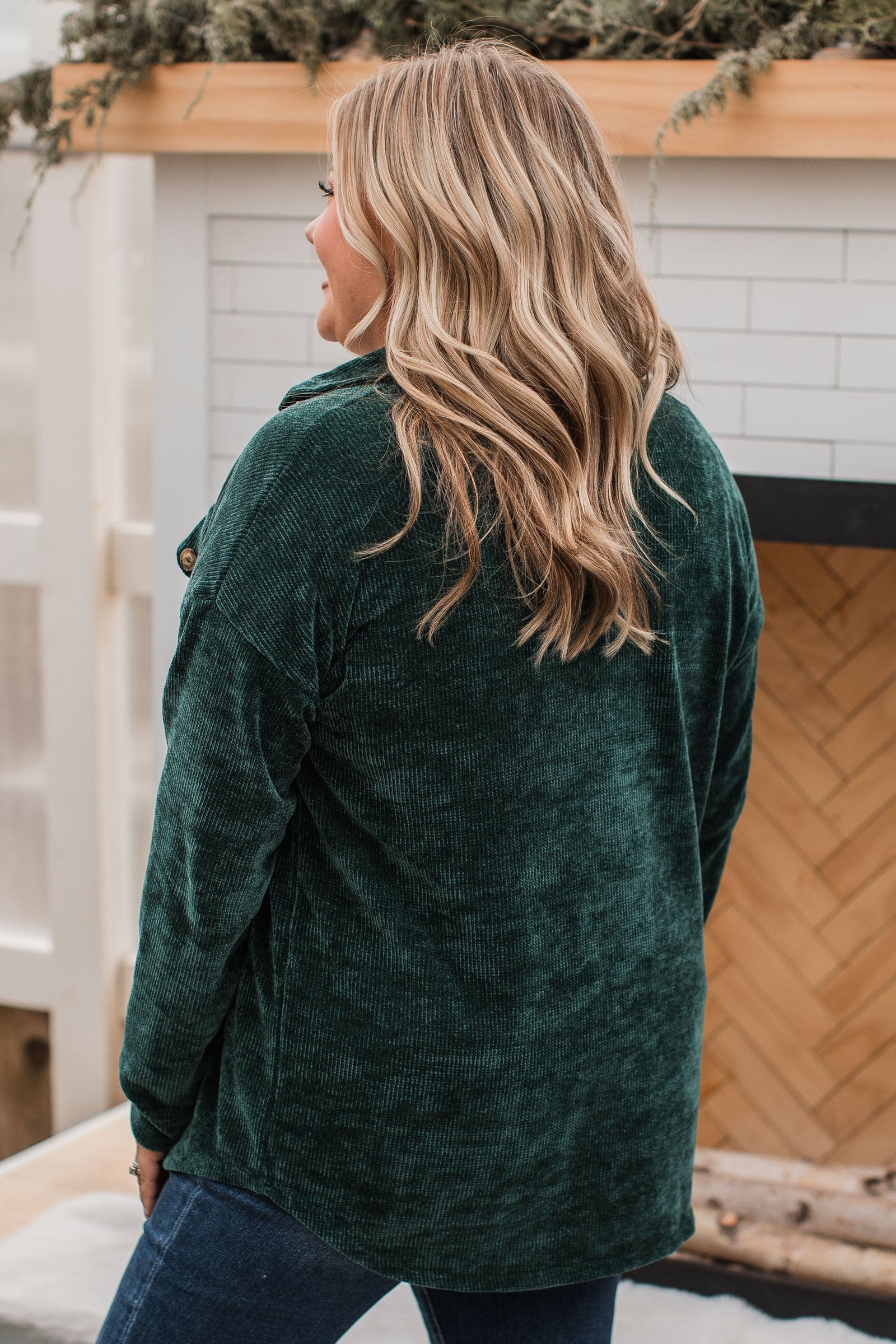 Cause For Applause Knit Button Top- Forest Green