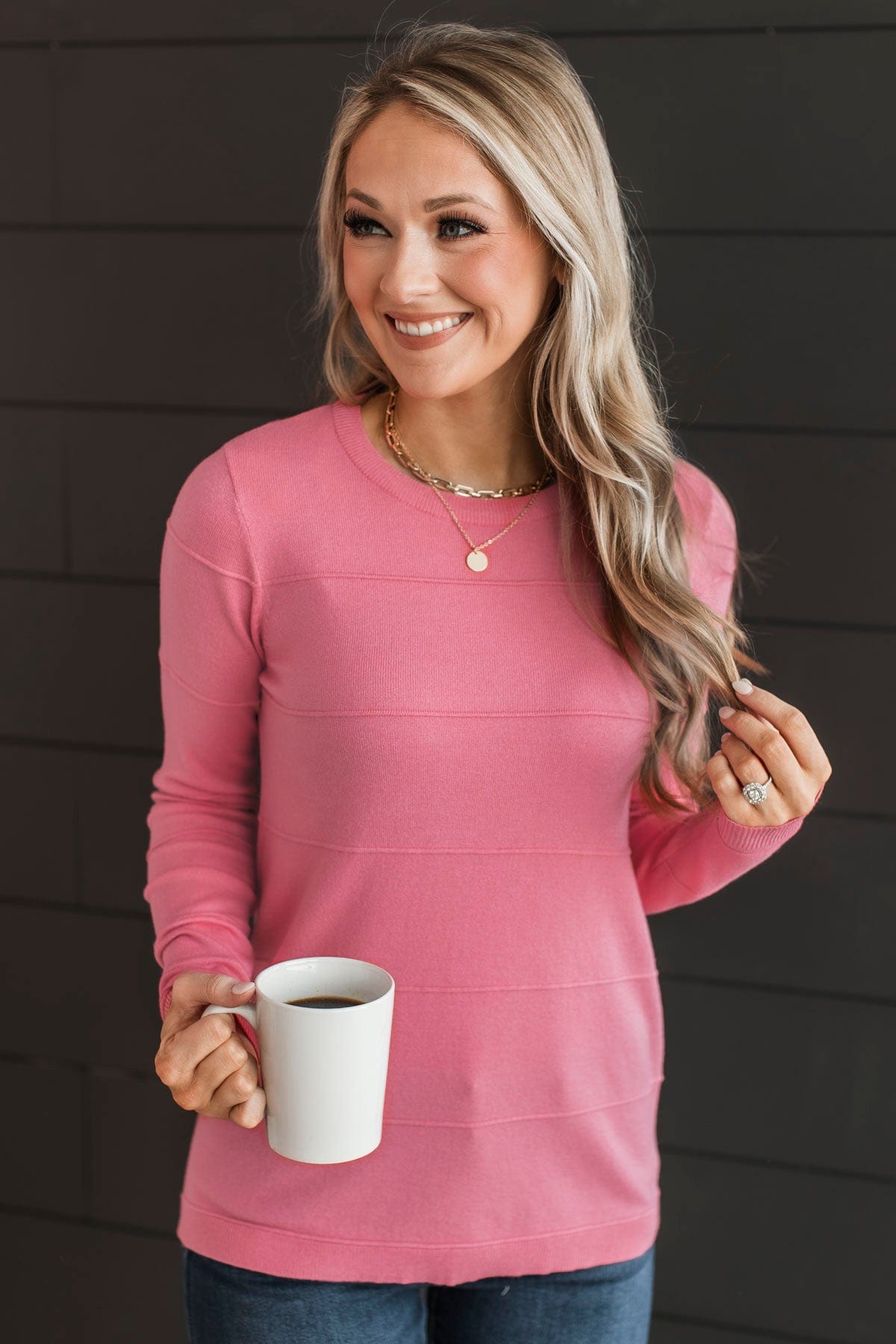 Sweet Kisses Striped Knit Sweater- Pink
