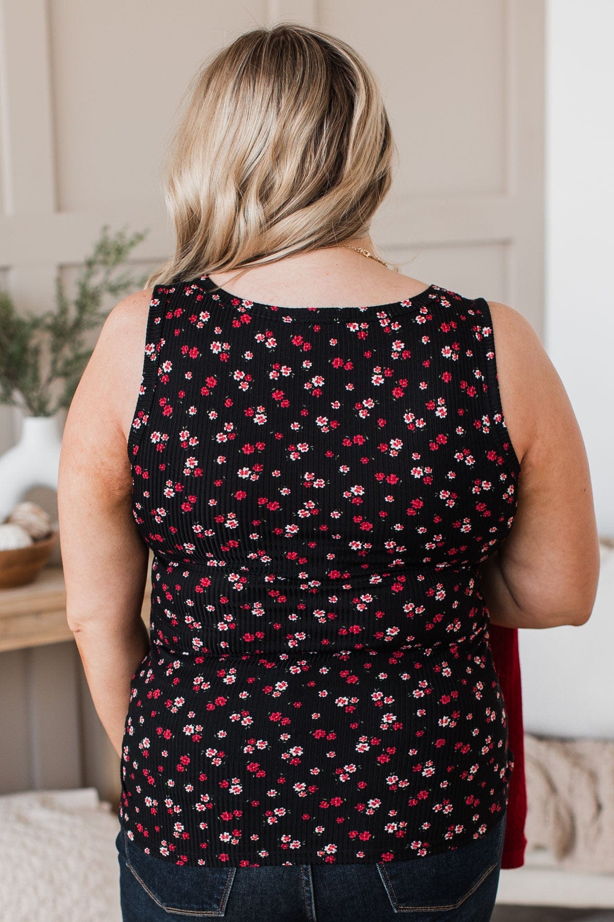 Passionate About You Floral Tank Top- Black & Red