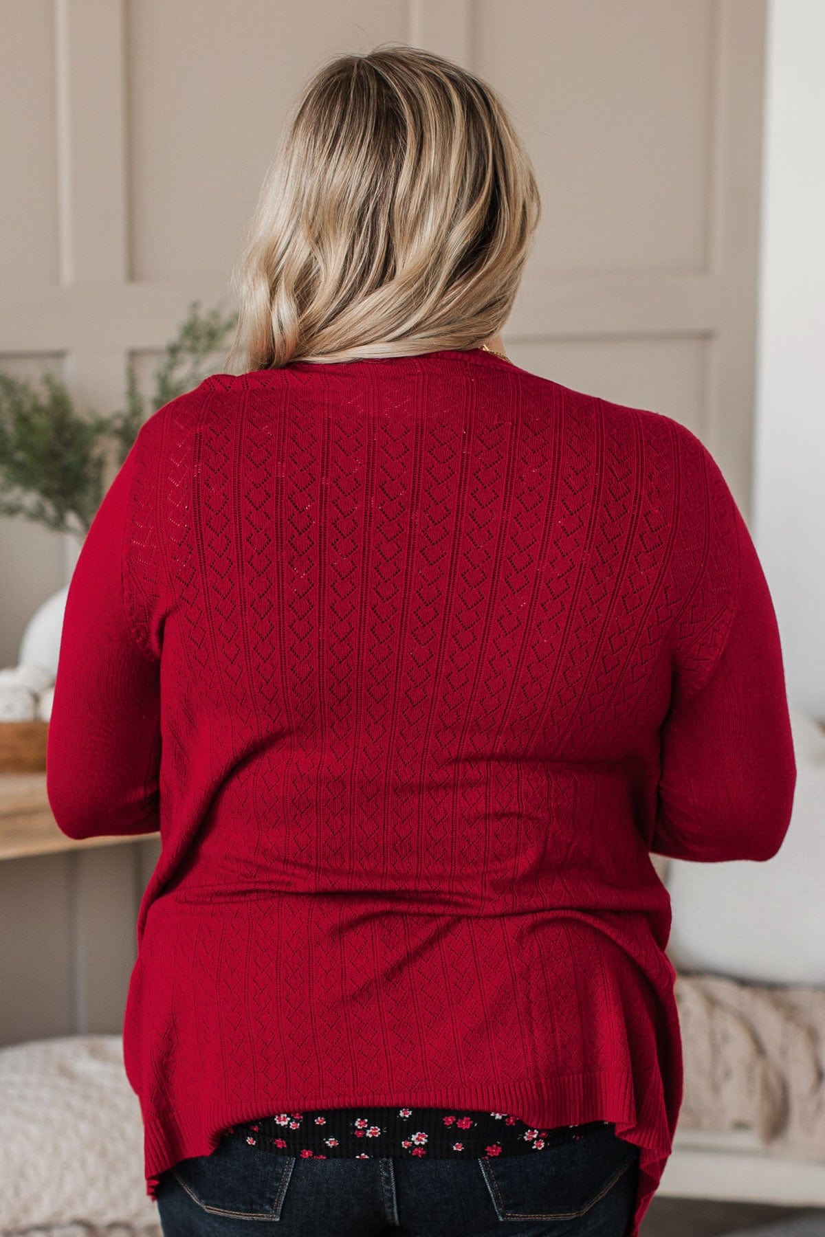 Found Myself Open Front Knit Cardigan- Red