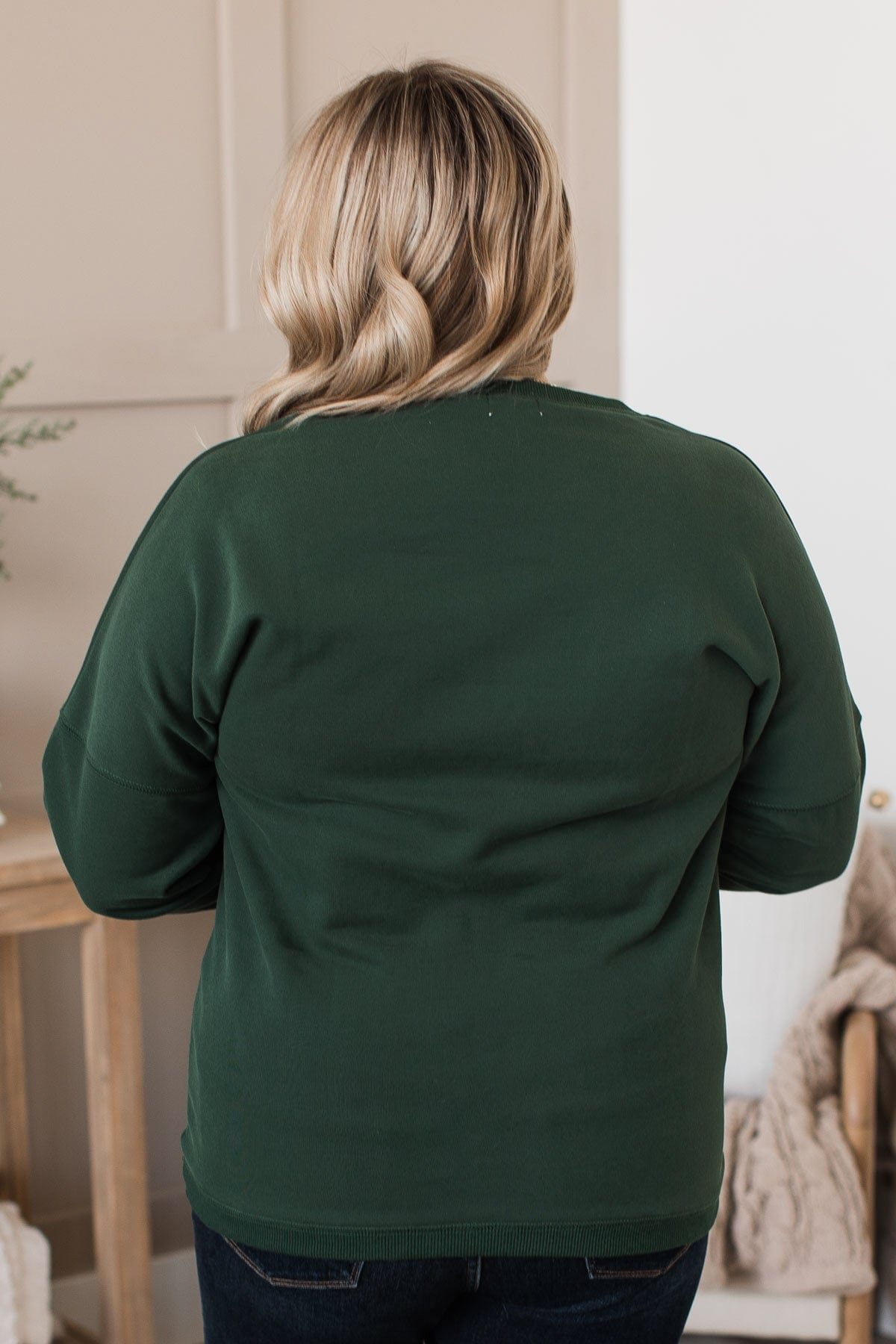 "Merry" Embroidered Crew Neck Pullover- Hunter Green