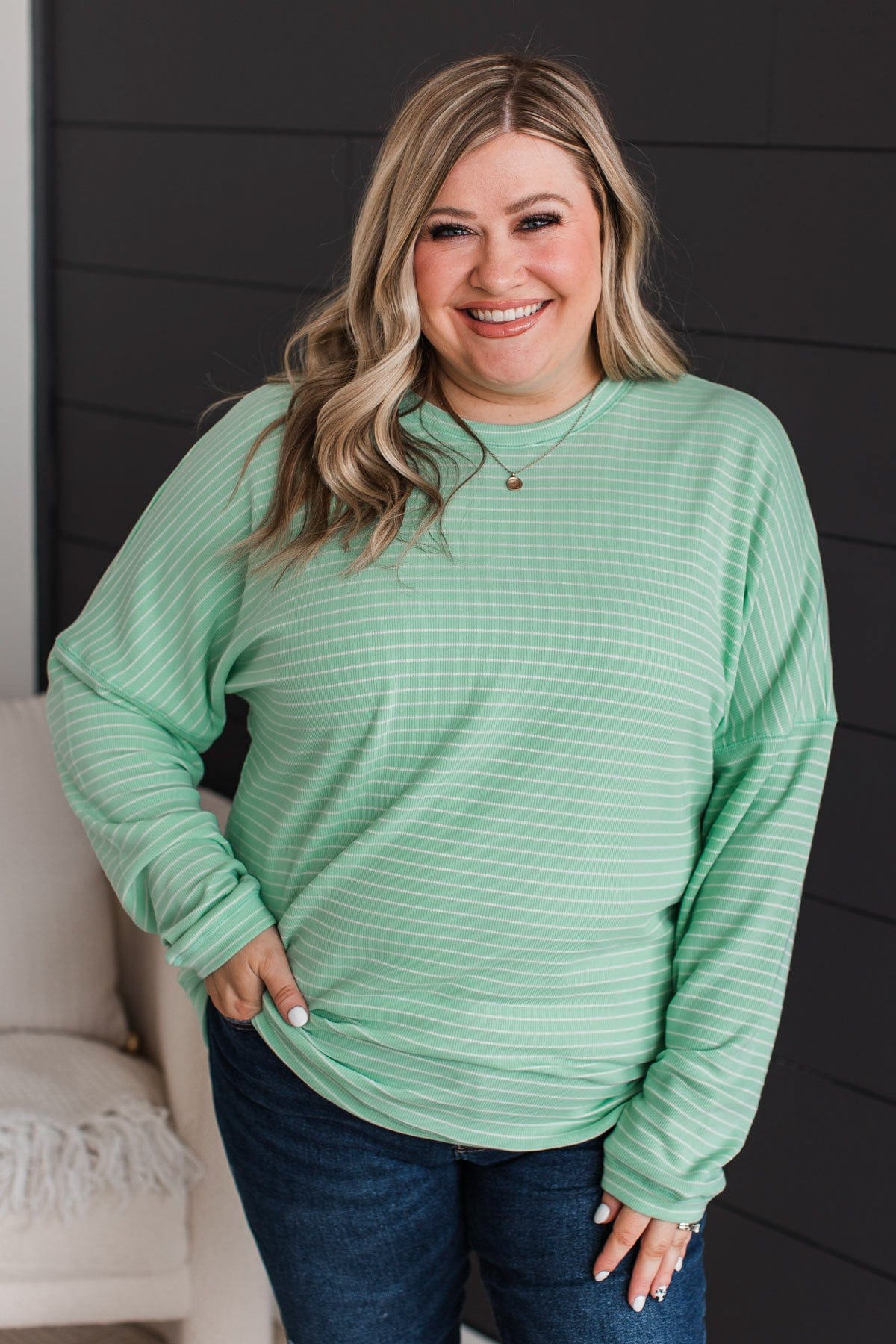 Brighten My Day Striped Pullover Top- Mint