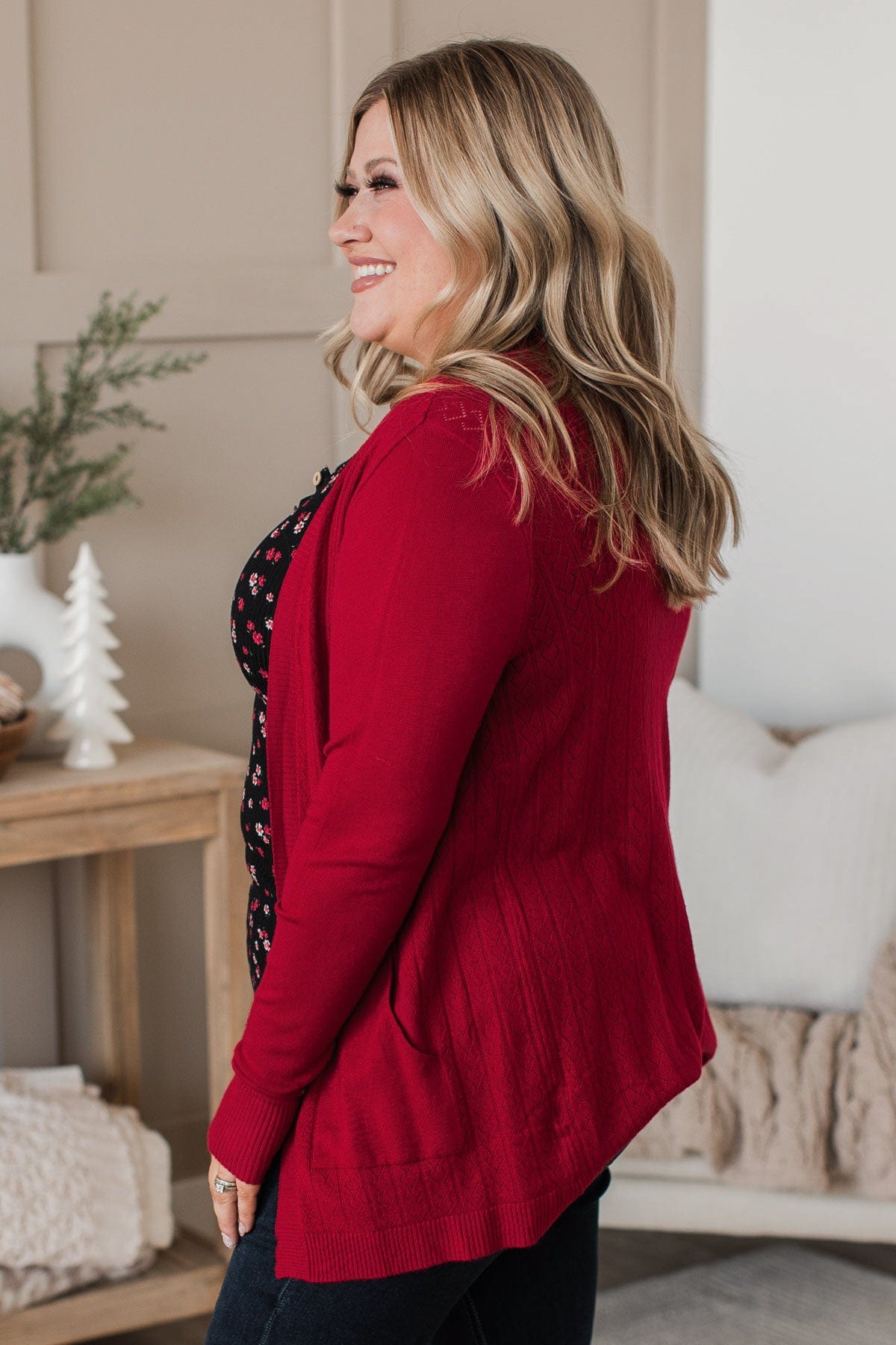 Found Myself Open Front Knit Cardigan- Red