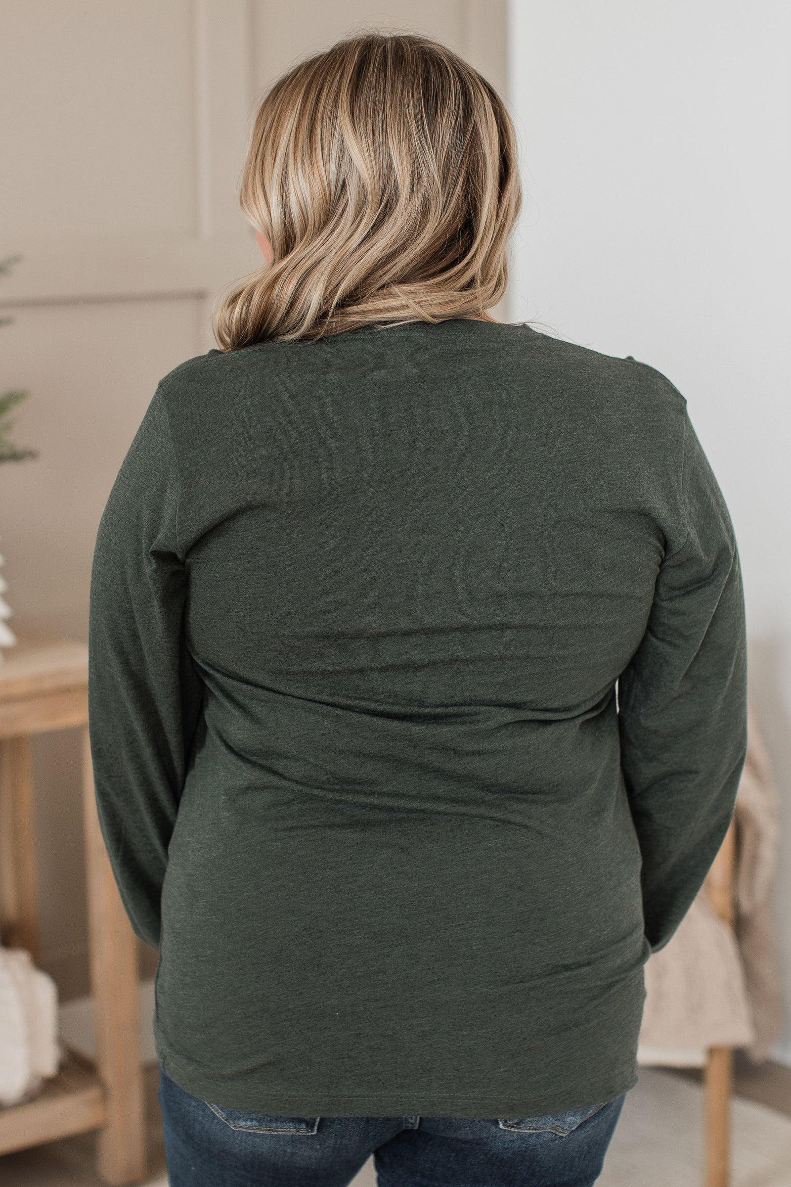 "Farm Fresh Christmas Trees" Long Sleeve Graphic Top- Hunter Green