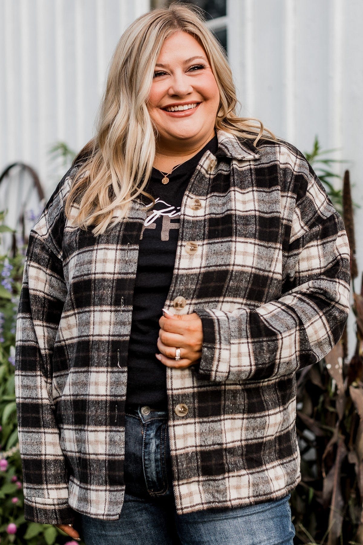 Campfire Nights Plaid Jacket- Black & Ivory