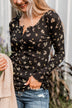 Call Me Lovely Floral Henley Top- Black