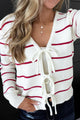 Always Us Striped Bow Tie Cardigan- Ivory & Red