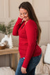 Rise To The Top Knit Henley Top- Red