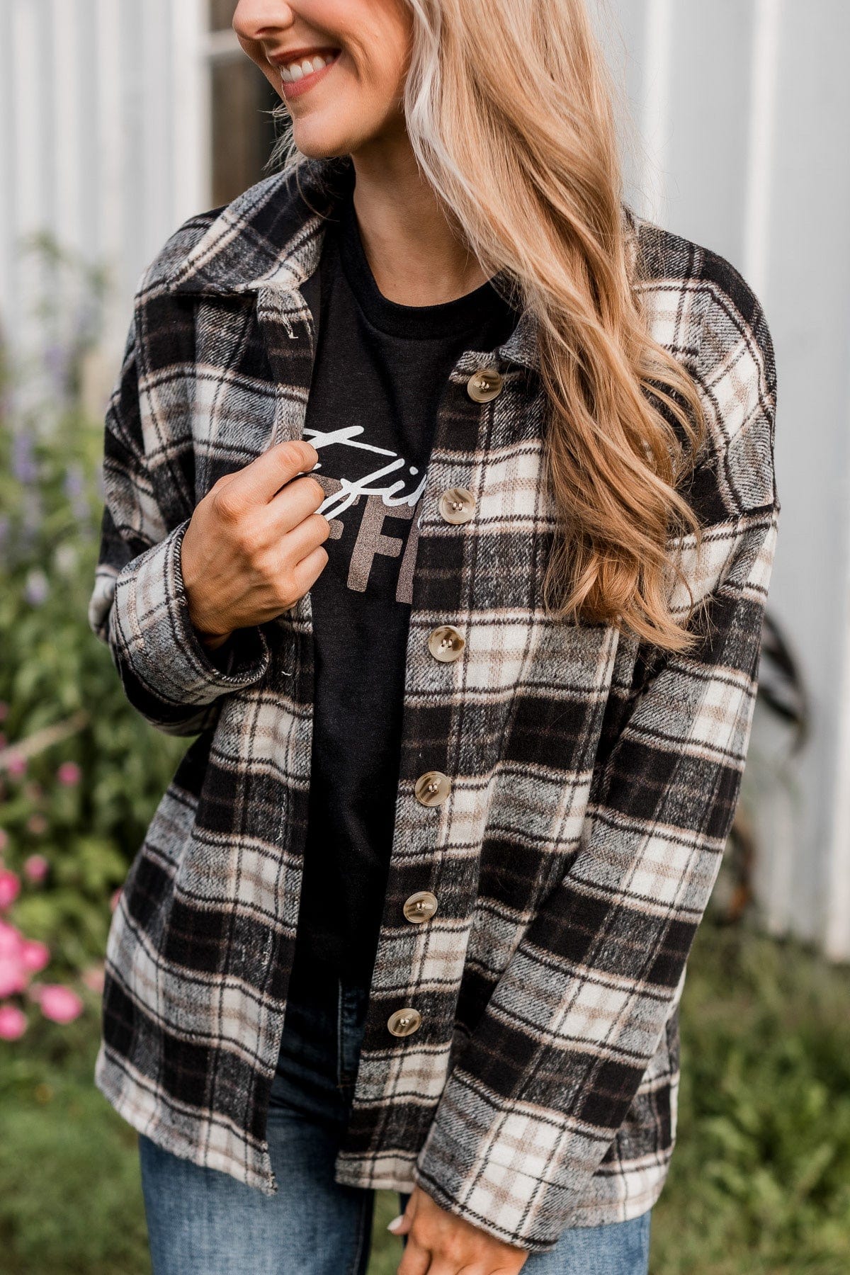Campfire Nights Plaid Jacket- Black & Ivory