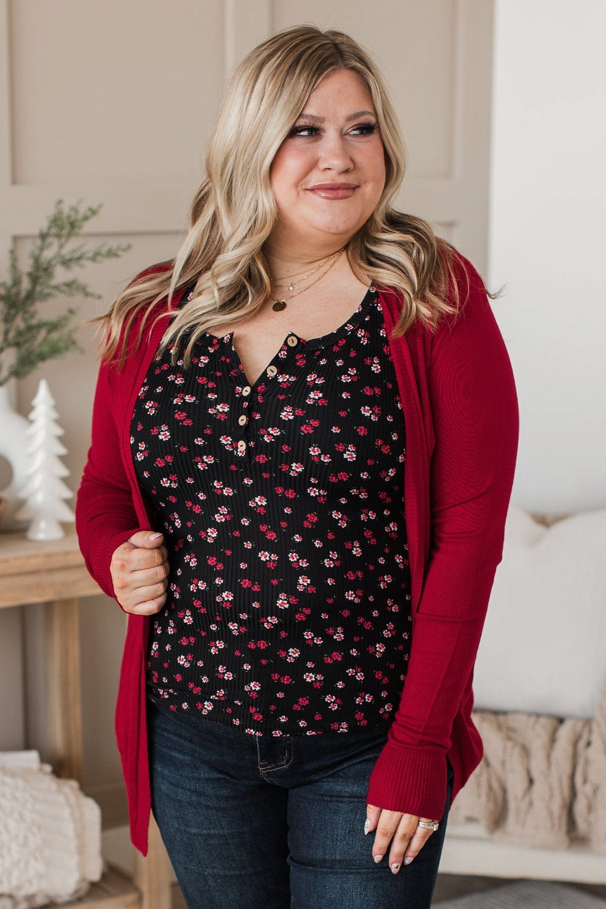Found Myself Open Front Knit Cardigan Red M Cardigans Dreamers Shop The Pulse Boutique