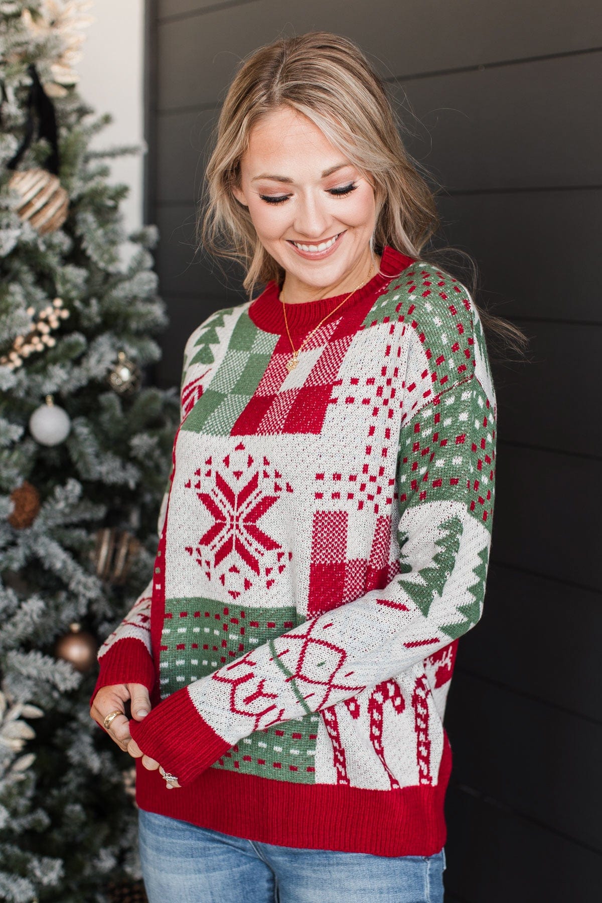 Merry Everything Knit Sweater- Red & Green