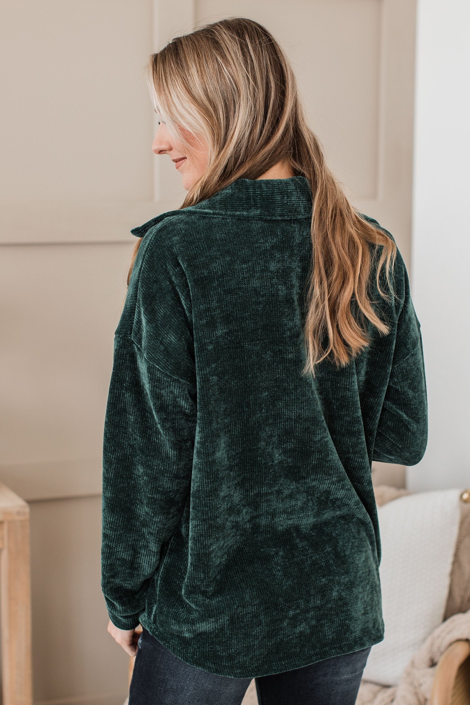 Cause For Applause Knit Button Top- Forest Green