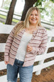 Whispering Hearts Striped Button Up Cardigan- Heathered Rose