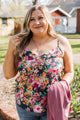 Blooming Here V-Neck Floral Tank Top- Dark Navy
