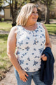 Let's Find Out Floral Henley Tank Top- White & Navy
