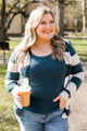 Sweet & Sincere Striped Pointelle Cardigan- Ivory & Dark Teal