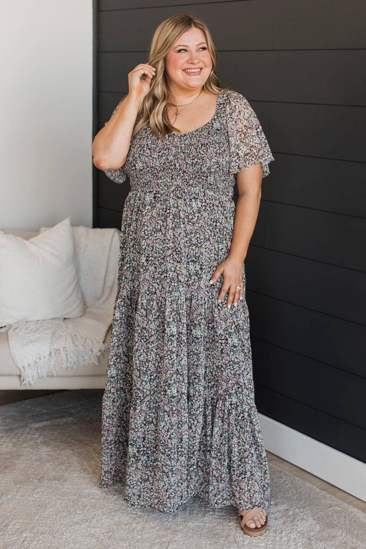 Elegant Moments Floral Maxi Dress- Black Elegant Moments Floral Maxi Dress- Black