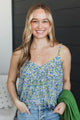 Simply Serene Floral V-Neck Tank Top- Royal Blue & Green