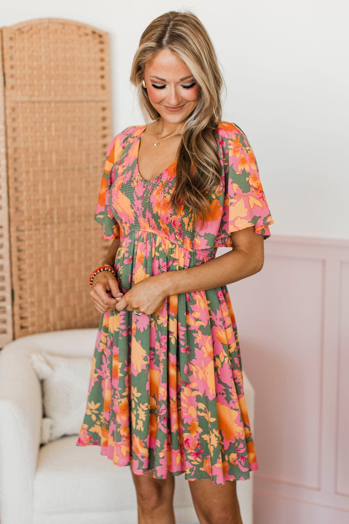 Back To Your Roots Floral Dress- Dark Sage – The Pulse Boutique