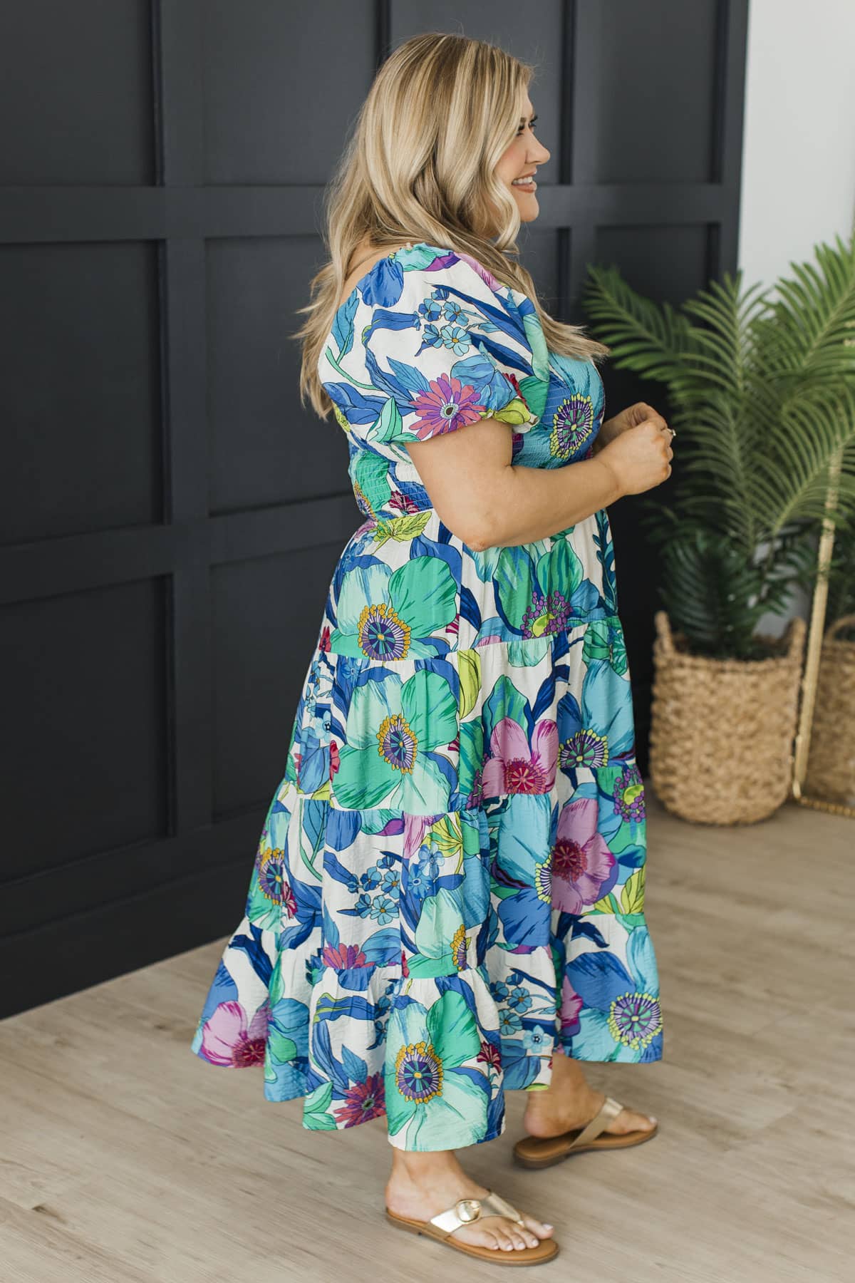 blue floral midi dress with cardigan Live Brightly Floral Midi Dress- Blue Multi, S | Dresses | Staccato