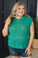Good Idea Cap Sleeve Crochet Knit Top- Jade Green