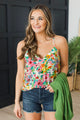 Blooming Here V-Neck Floral Tank Top- White & Pink