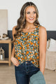 Blooming Charm Floral Tank Top- Dark Navy & Orange