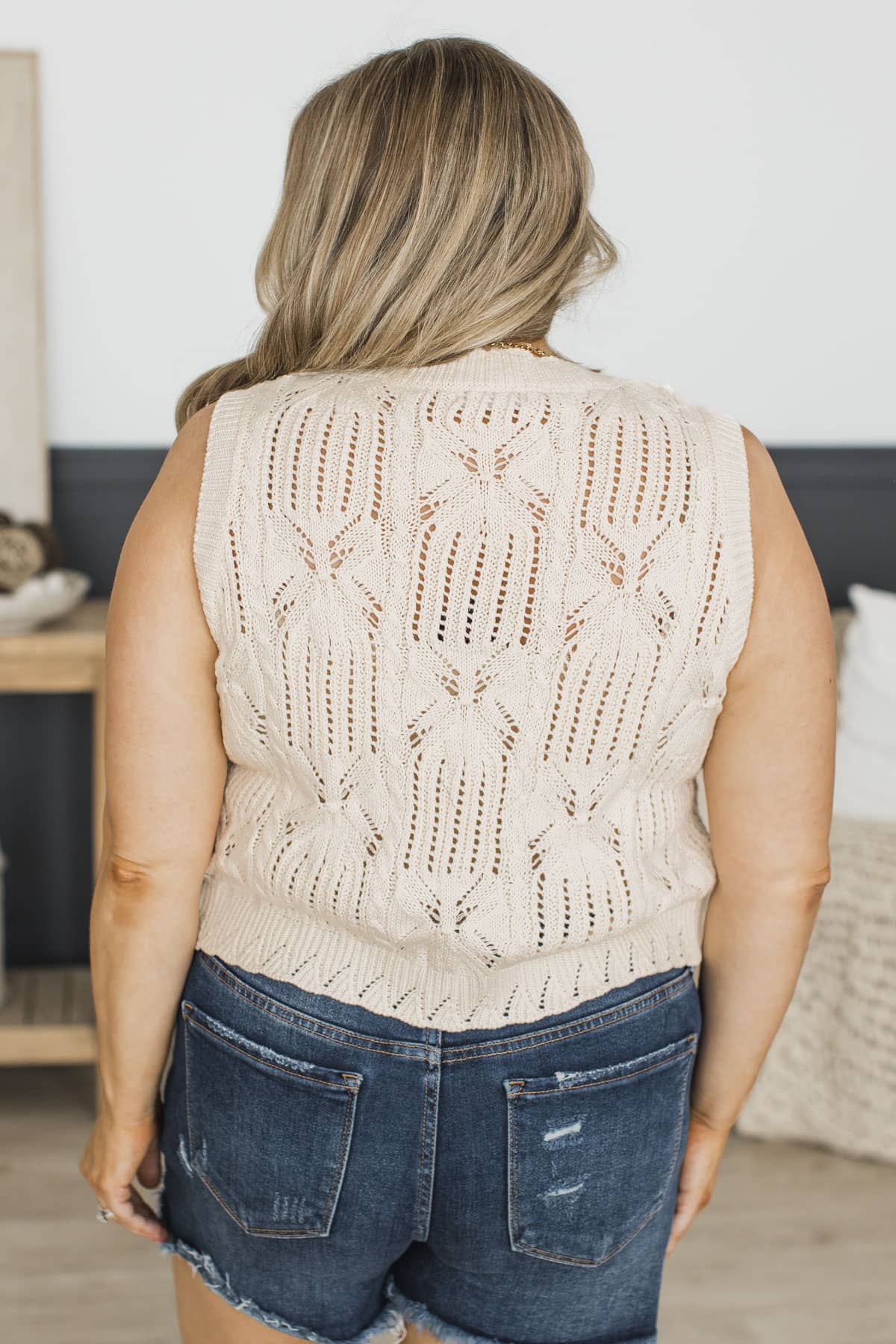 Easy Days Crochet Knit Sweater Vest- Ivory