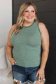 Totally Darling Striped Knit Tank Top- Dark Green