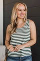 Clever Ideas Striped Tank Top- Dark Green