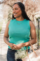 Undeniably Adorable Ribbed Tank Top- Turquoise