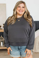 Casually Yours Crew Neck Pullover Top- Charcoal