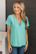 Worlds Away V-Neck Top- Turquoise