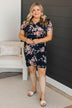 Ask For A Dance Floral Dress- Navy