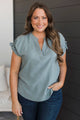 Lucky In Love V-Neck Top- Dusty Blue