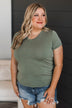 Something To Cling To V-Neck Top- Olive