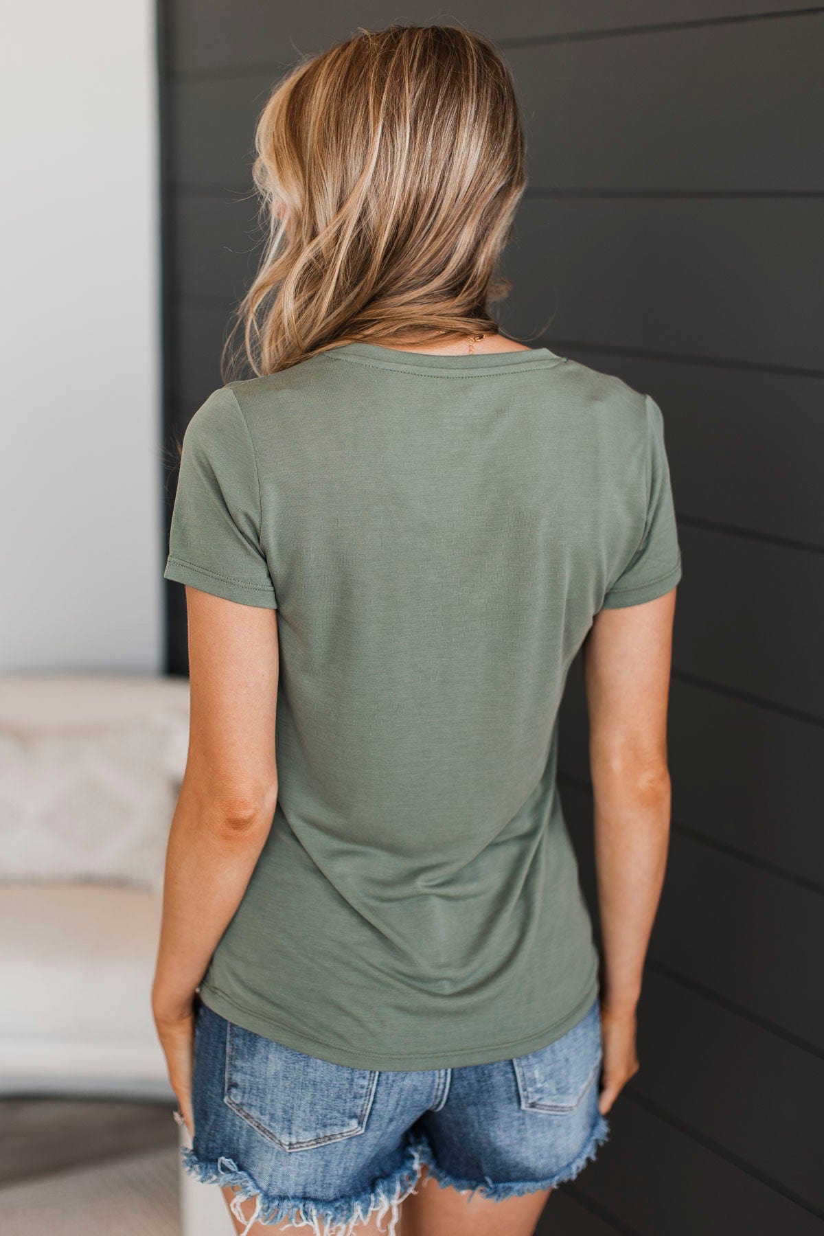 Something To Cling To V-Neck Top- Olive