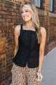 Darling Love Knit Button Tank Top- Black